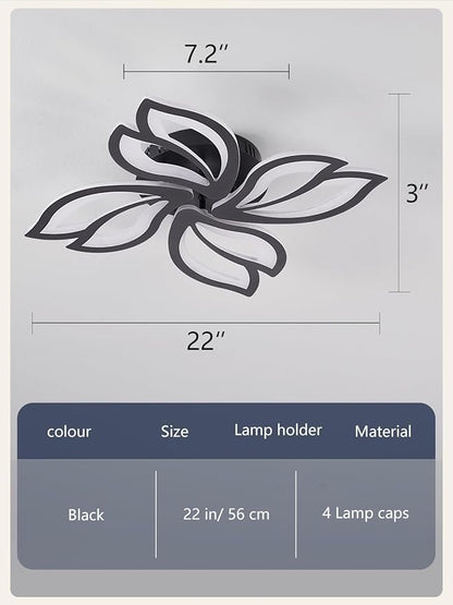 22" Modern Black Flower Dimmable LED Ceiling Light Fixtures, Geometric Low Profile Flush Mount Ceiling Light for Bedroom, Kitchen, Living Room