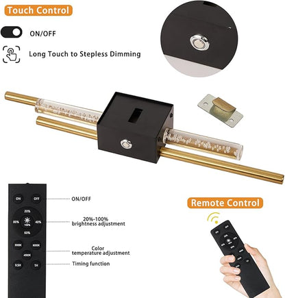 Battery Operated Wall Sconces Set of Two, Rechargeble Modern Crystal Bathroom Wall Sconces, 3000K-6000K Dimmable Gold LED Wireless Wall Lights for Vanity Bedroom Living Room Hallway（black gold）