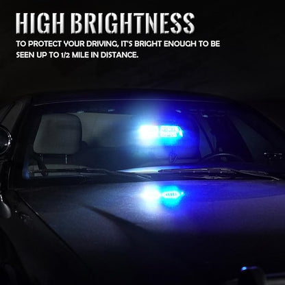 Xprite White Blue LED Emergency Dash Strobe Light, Interior Windshield Safety Warning Flashing Lights w/Suction Cups,12V Windshield Visor Light Bar for Police Law Enforcement Volunteer Vehicles Trucks