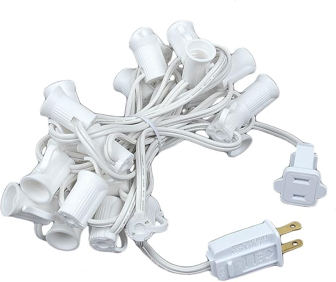 Novelty Lights 12.5 Foot C7 Outdoor String Light Christmas Stringer - Patio String Lights - Candelabra Base (C7/E12) - 6" Spacing - White Wire