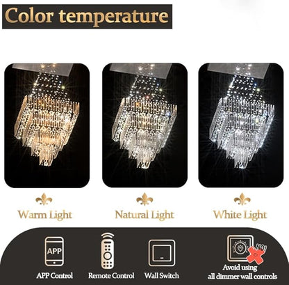Flashing God D32''X H110'' High Ceiling Chandelier Crystal Raindrop Chandeliers Staircase Large Chandelier Villa Entrance Foyer Hanging Light High Ceiling Pendant Light Fixture with LED Dimmable