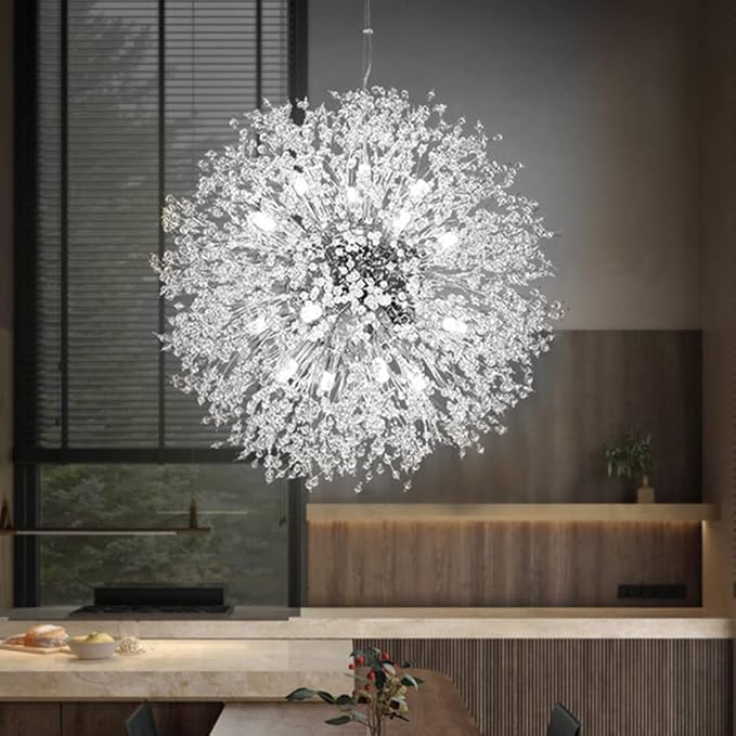 Modern Firework Chrome Crystal Chandeliers, Sputnik Dandelion Chandelier Light Fixture Pendant Lighting for Living Room, Dining Room, Restaurant, Bedroom, Kitchen- 16 Lights