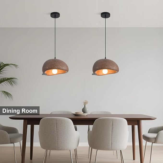 11.8in Wabi Sabi Pendant Light, Kitchen Island Lighting Fixture Ceiling Mount Japanese Lamp Japandi Chandelier for Dining Living Room Hallway Bedroom Restaurant Hanging Lamp, Brown 1 Pack