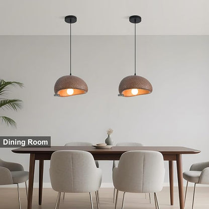 11.8in Wabi Sabi Pendant Light, Kitchen Island Lighting Fixture Ceiling Mount Japanese Lamp Japandi Chandelier for Dining Living Room Hallway Bedroom Restaurant Hanging Lamp, Brown 1 Pack