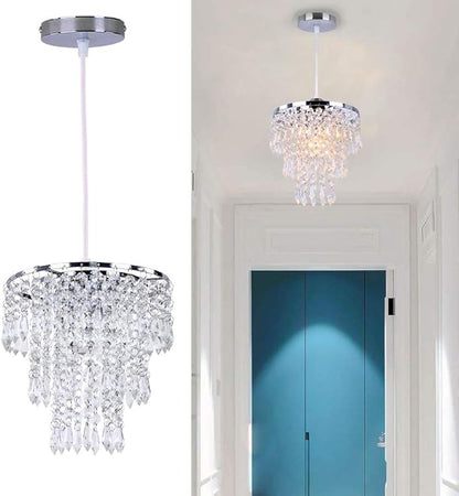 FRIXCHUR Mini Crystal Chandelier Lighting Fixture Flush Mount Ceiling Light Shade Chrome Lampshade Crystal Pendant Light for Hallway Girls Room Closet Dining Room Bathroom E26