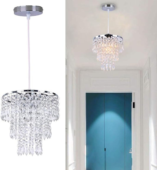 FRIXCHUR Mini Crystal Chandelier Lighting Fixture Flush Mount Ceiling Light Shade Chrome Lampshade Crystal Pendant Light for Hallway Girls Room Closet Dining Room Bathroom E26
