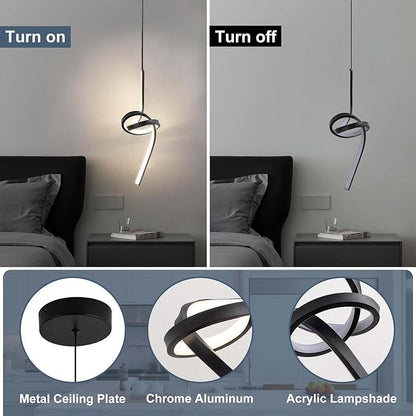 ADISUN Modern LED Pendant Light, Spiral Pendant Lights Kitchen Island, 4500K Neutral Light, Adjustable Height, Pendant Light Fixtures for Living Room Bedroom Hanging Light(Black)