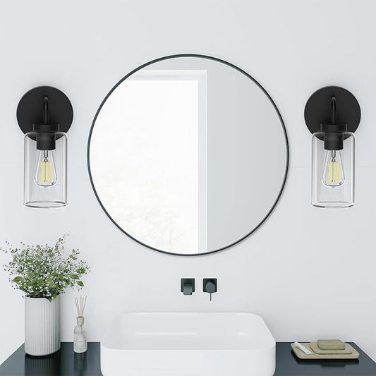 Zevluck 1-Light Wall Sconce, Modern Wall Light Fixtures with Clear Glass Shade, Matte Black Bathroom Vanity Light, Hardwired Vanity Wall Lamps for Bathroom, Bedroom, Living Room, Stairs, Hallway