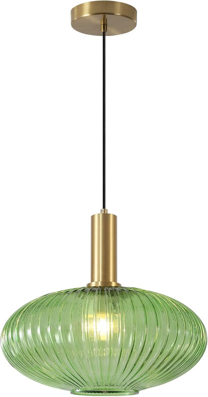 KCO Lighting 11.8'' Modern Gold Globe Pendant Light Black Green Glass Bathroom Fixture Adjustable Brass Round Lights Kitchen Island Large Farmhouse Ceiling (L1143-G)