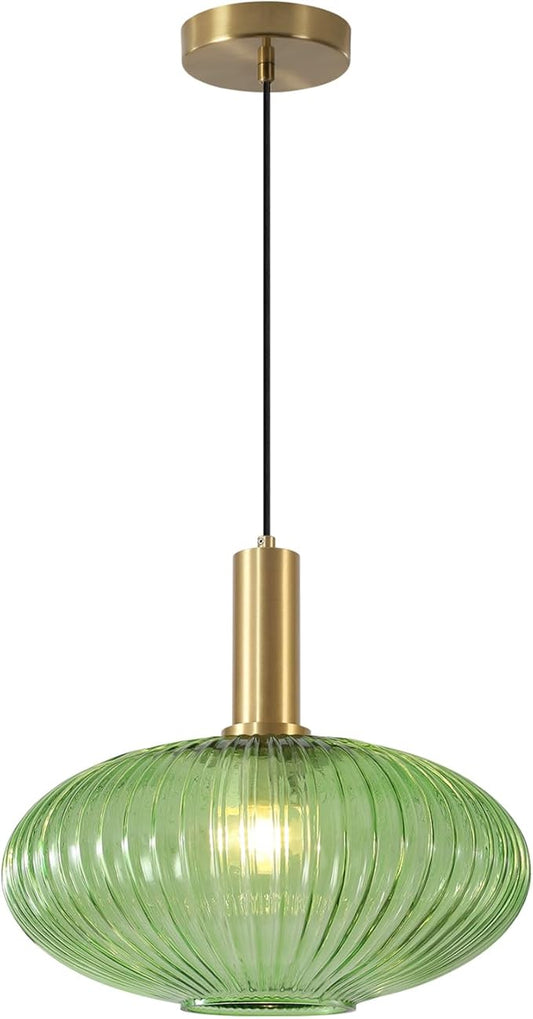 KCO Lighting 11.8'' Modern Gold Globe Pendant Light Black Green Glass Bathroom Fixture Adjustable Brass Round Lights Kitchen Island Large Farmhouse Ceiling (L1143-G)