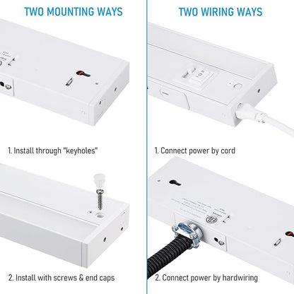 TORCHSTAR LED Under Cabinet Lighting 5CCT, 8 Inch 6W 450LM, Hardwired & Plug-in, 5 Color Selectable CRI90 120V ETL T24 Listed Dimmable Under Counter Lights for Kitchen, White Aluminum Housing, 2 Pack
