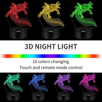 BASSI Axolotl Gifts 3D Axolotl Night Light 3D Illusion Lamp, 16 Colors Changing with Remote Kids Bedroom Decor, Birthday for Boys Girls