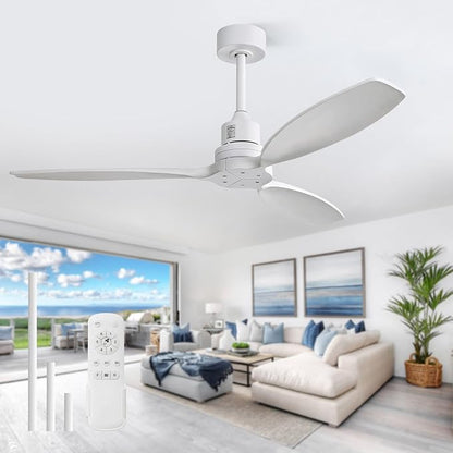 Sofucor Ceiling Fan without Lights, 52 Inch Low Profile Flush Mount Mordern Wood Ceiling Fan with Remote for Indoor Farmhouse Bedroom Living Room Outdoor Patio Porch, Reversible DC Motor, Noiseless