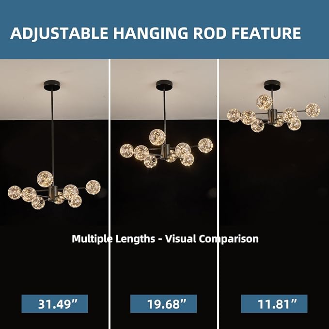 Modern Led Chandelier with Globe Glass,8 Light Dimmable Chandeliers for Dining Room,Pendant Lights Bubble Light for Dining Room,Farmhouse Kitchen Island,Living Room,Bedroom,Entrway,Hallway,3000-6000K