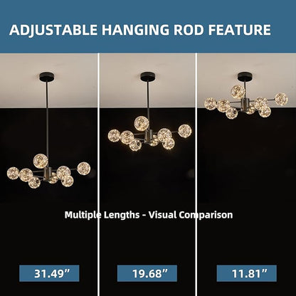 Modern Led Chandelier with Globe Glass,8 Light Dimmable Chandeliers for Dining Room,Pendant Lights Bubble Light for Dining Room,Farmhouse Kitchen Island,Living Room,Bedroom,Entrway,Hallway,3000-6000K