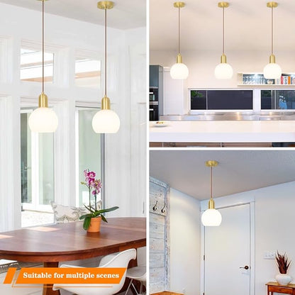 Gold Pendant Light Set Of 2, Modern Pendant Lights Kitchen Island With White Striped Glass, Mid Bathroom Pendant Light Adjustable Hanging Light For Dining Room Hallway, 7.8in Shade 11.8-59in Cord
