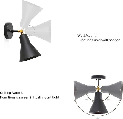 LALUZ Black Wall Sconce with Swing Arm, Adjustable Modern Farmhouse Wall Light with Gold Accent for Bedroom, Kitchen, Bathroom, Bedside Reading