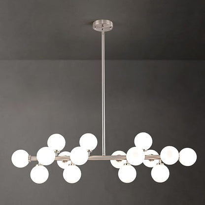 16-Light Globe Sputnik Chandelier, Mid Century Modern Light Fixture Over Table, Nickel Linear Chandeliers for Dining Room and Kitchen Island (Milk White Glass Bubble Shades, 40 Inch)