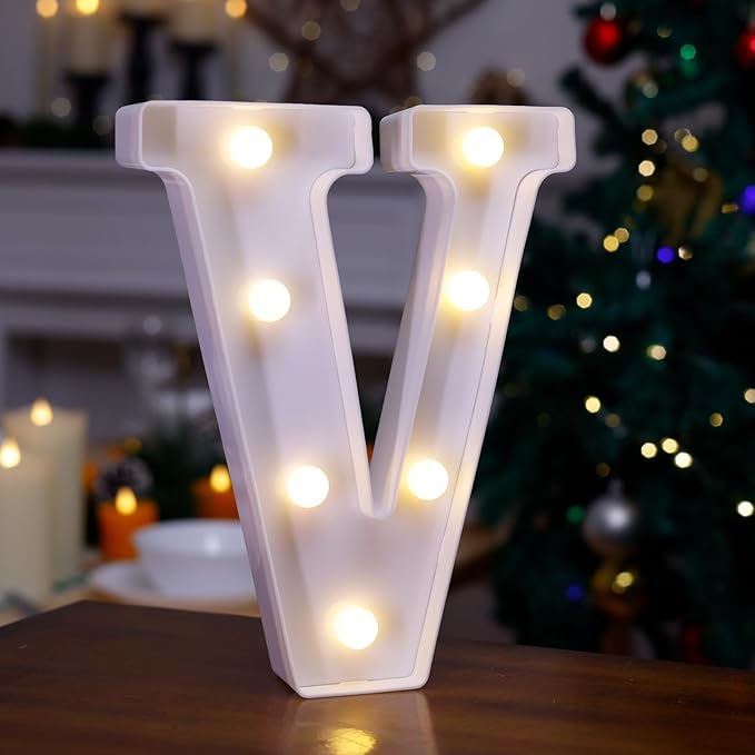 LED Marquee Sign Light Up Letters, Alphabet Light Up Letters Sign, Battery Powered LED Letter Lights for Night Light, Wedding, Birthday, Party, Christmas or Home Decor (Letter V)
