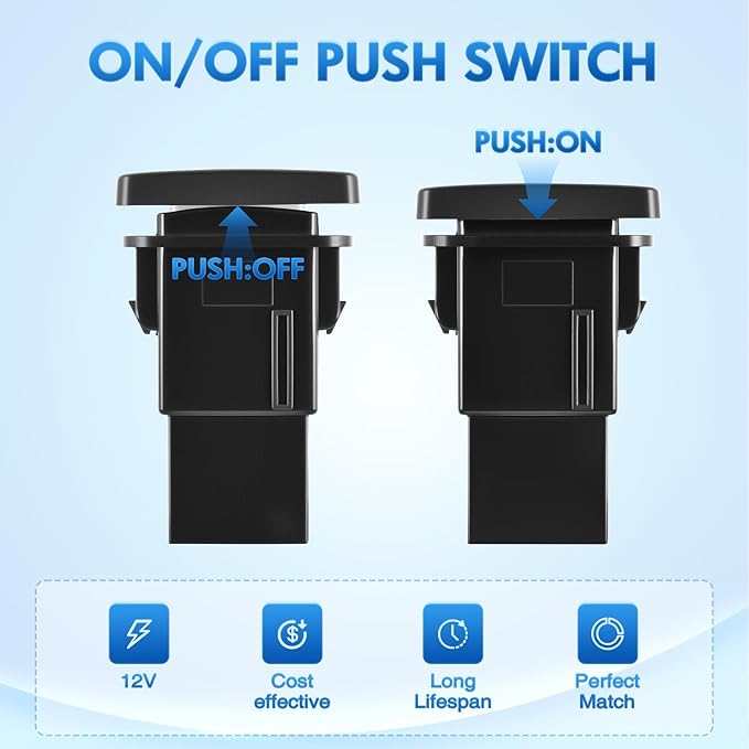 Nilight Tray Lights Push Button Switch 12V ON Off Switches with Connector Wire Kit 1.28" x 0.87" Replacement for Toyota Sequoia Highlander Tacoma Tundra 4Runner RAVR Yaris