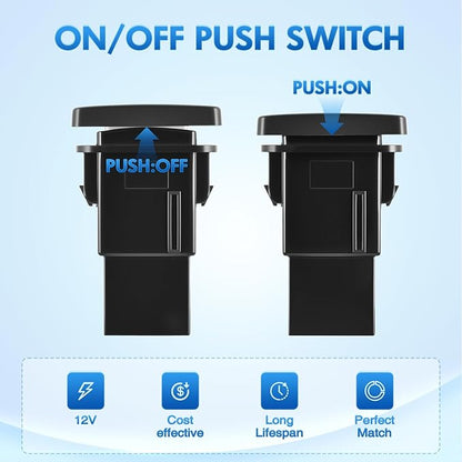 Nilight Driving Lights Push Button Switch 12V ON Off Switches with Connector Wire Kit 1.28" x 0.87" Replacement for Toyota Sequoia Highlander Tacoma Tundra 4Runner RAVR Yaris