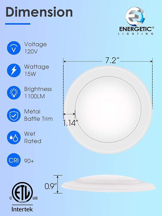 2 Pack 5CCT 6 Inch LED Disk Light, Dimmable Flush Mount Ceiling Lights, 2700K/3000K/3500K/4000K/5000K Selectable, 15W 1100LM, CRI 90, Low Profile Surface Mount Ceiling Disc Light, Wet Rated & ETL