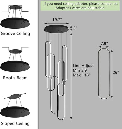 Modern LED Chandeliers for Foyer Entryway High Ceiling Long Staircase Chandeliers Dimmable Dimmable Flush Mount High Villa Foyer 2700k-6000k