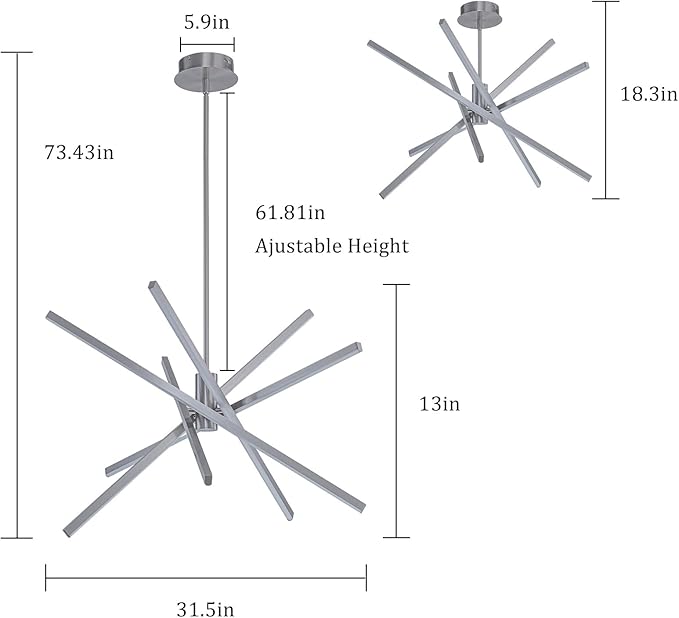 Y'INSP Modern Sputnik Chandeliers 45W LED Brushed Nickel Sputnik Light Fixture 5 Lights Pendant Light for Dining Room Foyer Kitchen Island Bedroom Living Room Linear Chandelier Light
