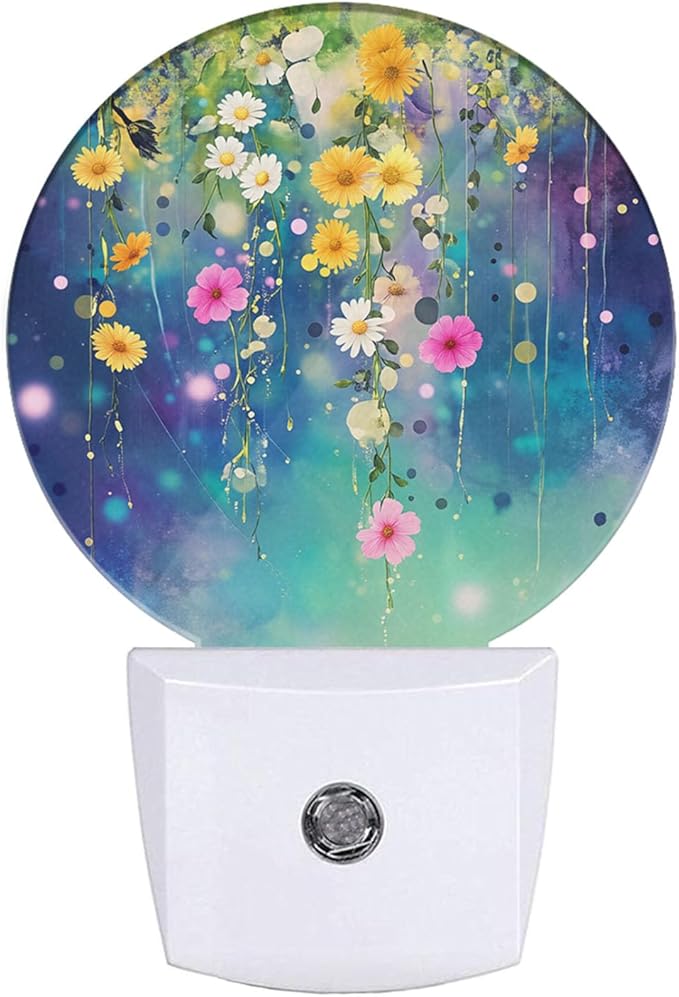 EKOBLA Ivy Plug-in Night Light, Green Floral Ivy & Wisteria Blossom LED Nightlight with Auto Sensor