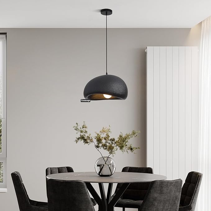 15.7in Wabi Sabi Pendant Light, Kitchen Island Lighting Fixture Ceiling Mount Japanese Lamp Japandi Chandelier for Dining Living Room Hallway Bedroom Restaurant Hanging Lamp, Black 1 Pack