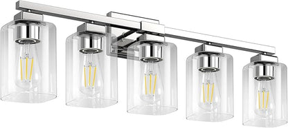 BesLowe 5-Light Bathroom Light Fixtures, Modern Chrome Bathroom Vanity Light, Bathroom Lighting Fixtures Over Mirror, Nickel Bathrom Wall Lamp, Wall Lights for Living Room Bedroom Hallway