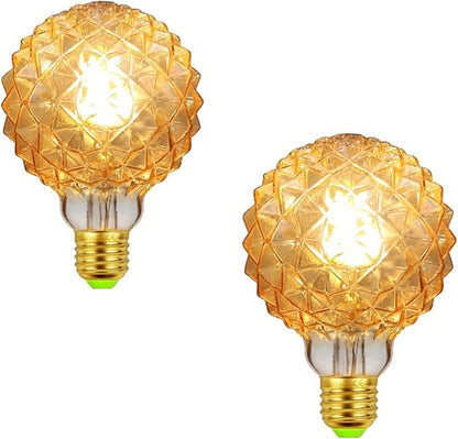 Lxcom Lighting G95 LED Pineapple Bulb Retro Edison Lamp 4W 2700K Warm White Light Not Dimmable 40W Equivalent Amber Glass Lamp, E26 Base, Suitable for Bedrooms, Restaurants, Cafes, Pack of 2
