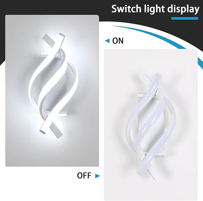 AUA LED Wall Sconce, 21W Modern Spiral Wall Sconce Lighting, 6500K Cool White Indoor Wall Light for Bedroom Living Room Office Restaurant Hallway, Wall Mounted Lamp