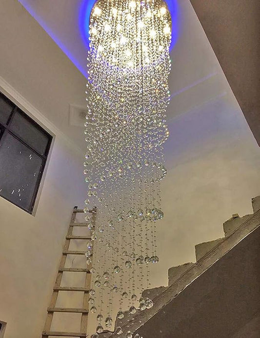 HAIXIANG 118inch Modern Crystal Chandelier for High Ceiling Living Room Foyer Crystal Raindrop Pendant Light Dimmable Lighting with Remote Straircase Fixture LED Bulbs