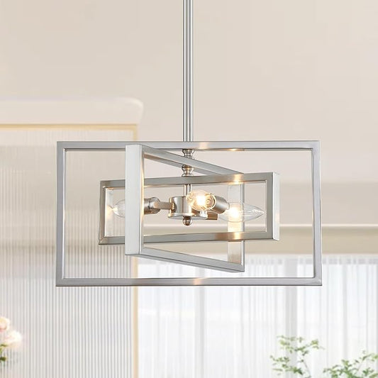 XINGQI Brushed Nickel Chandelier 3-Light Modern Pendant Lighting Fixtures Semi Flush Mount Ceiling Lights for Dining Room Bedroom Living Room Kitchen Entry Foyer