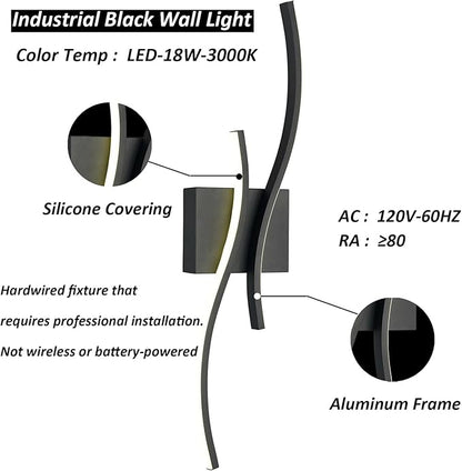 Modern Led Sconce Wall Lighting Indoor 24" Minimalist Industrial Black Wall Sconce Hardwire Wall Light for Small Space Bathroom Hallway Staircase Entryway