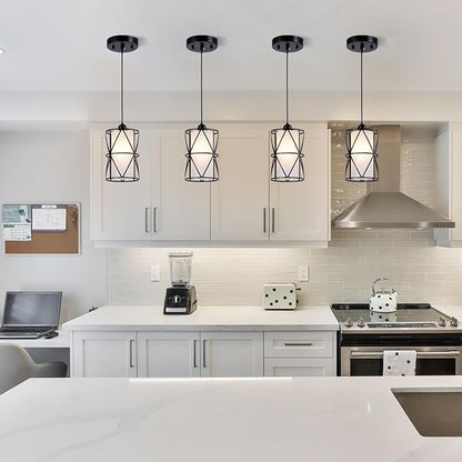 5.4"×7.9" Pendant Lights - Matte Black Kitchen Island Lights, Modern Cylindrical Pendant Light Fixtures with Frosted Glass, Foyer Lighting