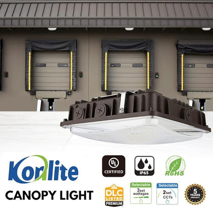 Konlite 63W/45W/30W LED Canopy Light - Selectable - 5000K/4000K - 9,360LM - Dimmable - 120-277V - 250W Equal, Residential & Commercial Indoor & Outdoor Light Fixture, UL, Dark Bronze - 6 Pack