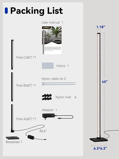 GLOWRIUM Grow Lights for Indoor Plants, 30W Vertical Plant Grow Lights with Auto-Timer, Full Spectrum LED Standing Plant Grow Light, 3 Light Modes, 6-Level Dimmable (45in)