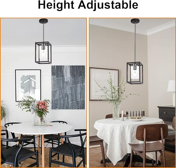 Single 1 Light Black and Brushed Nickel Modern Glass Pendant Light Industrial Modern Metal Chandelier with Clear Glass Shade for Dining Room Kitchen Island Foyer Cafe