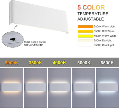 Mille Luckiole 11 Inch Hallway LED Wall Light,Dimmable 3000K-6500K 5 Color Selectable,Modern LED Sconce Wall for Stairwell,Bedroom,and Bathroom Vanity Mirror,15W White 1Pack Up and Down Led Wall Lamp
