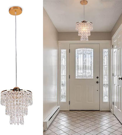 FRIXCHUR Small Gold Chandeliers Flush Mount Chandeliers Ceiling Lights for Girls Bedroom Modern Raindrop Crystal Hanging Light Fixture for Hallway Dining Room Kids Room E26