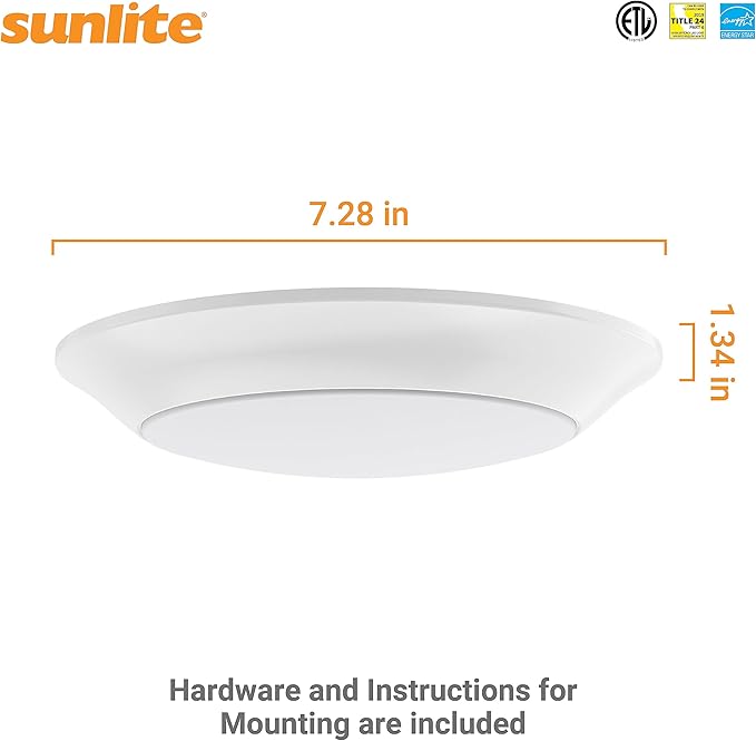 Sunlite 87799 7" Round Flush Light Hardwire/Retrofit Fixture, 15W, 950 Lmns, CCT Switch 27K/30K/35K/40K/50K, Dimmable, 90 CRI, ETL Listed, Energy Star, Medium E26 Base, Title-24 Compliant, 1 Pack
