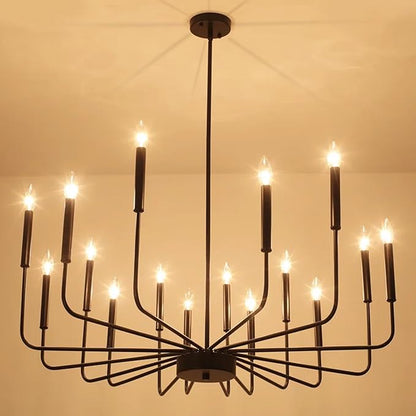 WOKNOS Modern Black Farmhouse Chandeliers, 16-Light Industrial Metal Chandelier Lighting, Classic Candle Hanging Pendant Light Fixtures for Kitchen Island, Living Room, Dining Room, Stair