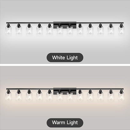 12 Light Bathroom Light Fixtures, Black Bathroom Lighting Fixtures Over Mirror Matte Black Modern Vanity Lights Wall Lighting for Mirror Bedroom, Living Room (78.7inch)