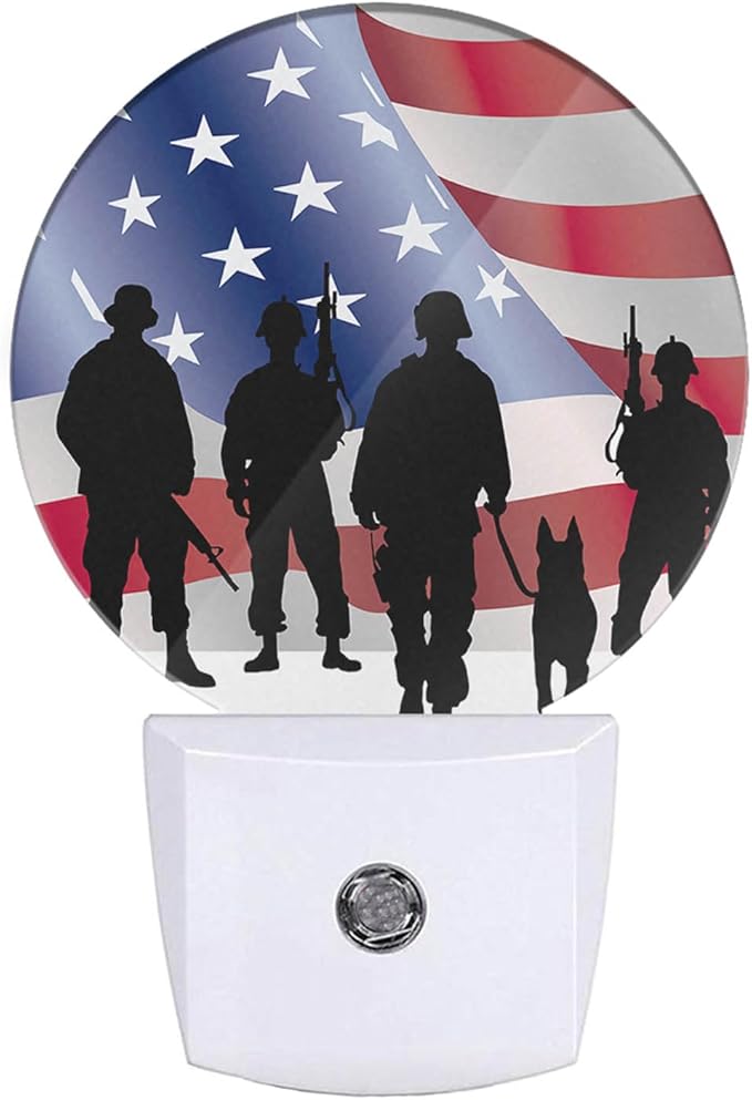 4th of July Patriotic Night Light American Independence Memorial Day Always Remember Night Lights Plug into Wall with Dusk to Dawn Sensor Round LED Lighting