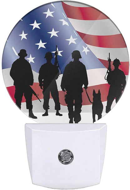 4th of July Patriotic Night Light American Independence Memorial Day Always Remember Night Lights Plug into Wall with Dusk to Dawn Sensor Round LED Lighting