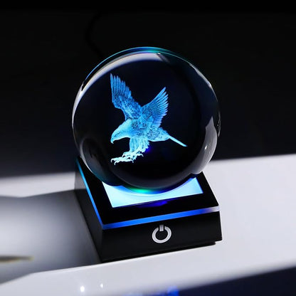 Arikyrist 3D Eagle Figurine Crystal Ball with Colorful Light Base, Eagle Gifts for Women Men, Modern Home Office Decor