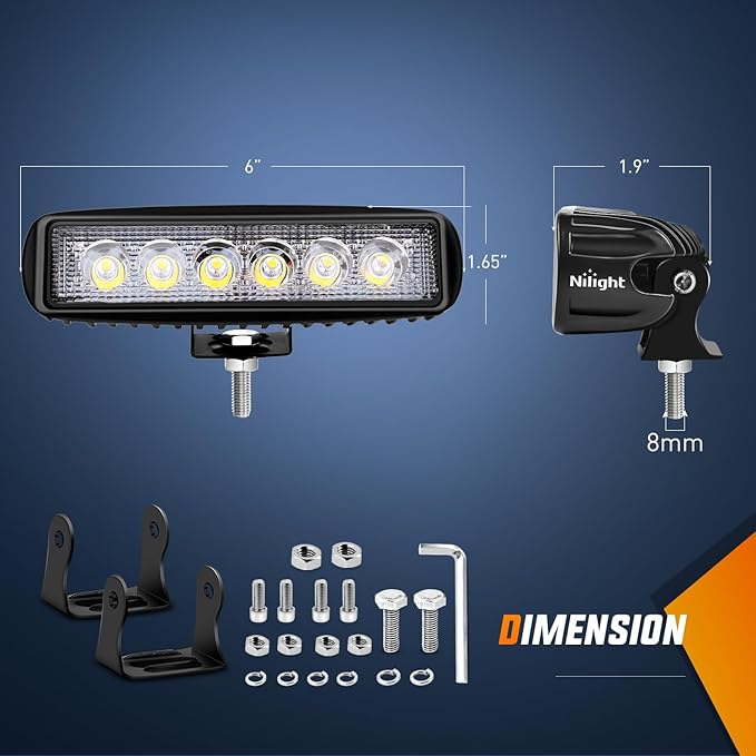 Nilight LED Pods 4PCS 18W 6Inch Flood Offroad Fog Light Bar Waterproof with 16AWG POD Lights Wiring Harness Kit for Boat SUV ATV 4WD Car Truck Golf Cart 12V 24V -4 Leads