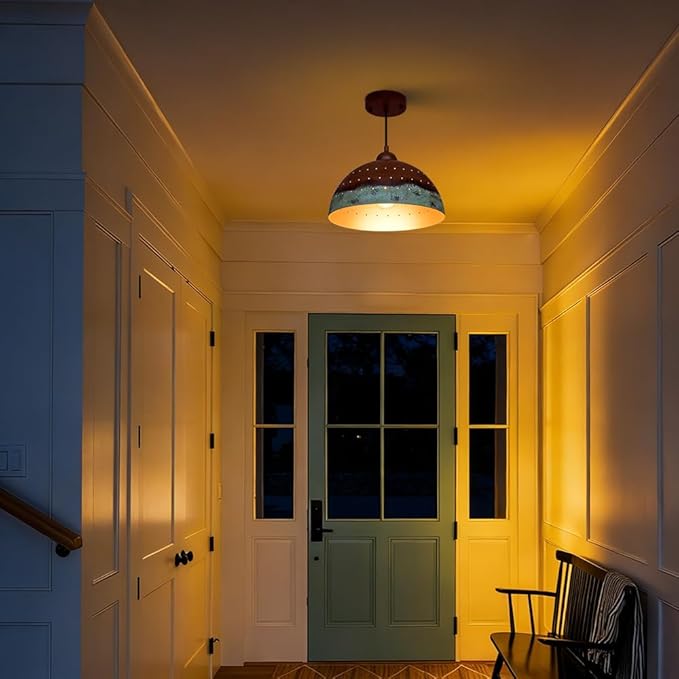 11.8 Inch Metal Dome Pendant Light, Industrial Kitchen Island Pendant Light Farmhouse Hemispherical Hanging Ceiling Light Fixture for Dining Room, Bar, Restaurant